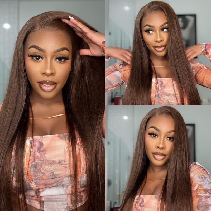 Wear And Go #4 Chocolate Brown Colored Straight Human Hair 13x4 13x6 Glueless Lace Frontal Wig