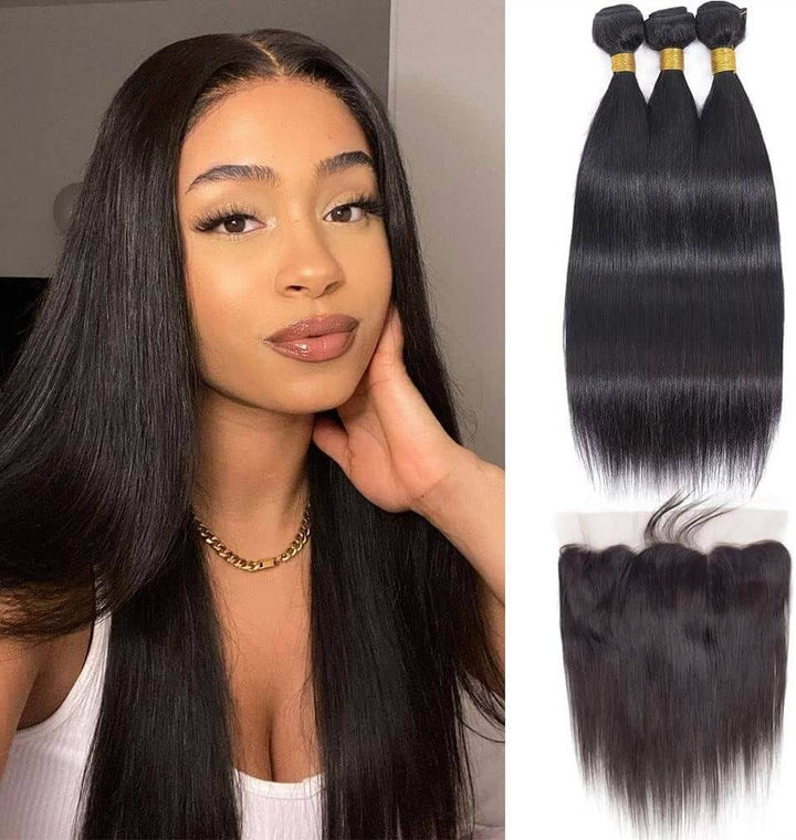 Straight Bundles With 13×4 Lace Frontal 10A Grade 100% Human Virgin Hair Bling Hair