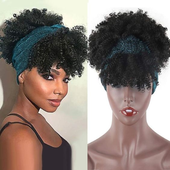 Headband Wig With Bangs Brazilian Afro Kinky Curly Glueless Human Hair Wigs Bling Hair