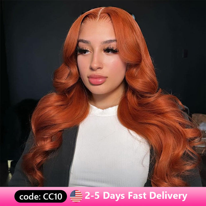 Glueless 5x5 Lace Closure Human Hair Body Wave Wigs Brown Burgundy Ginger