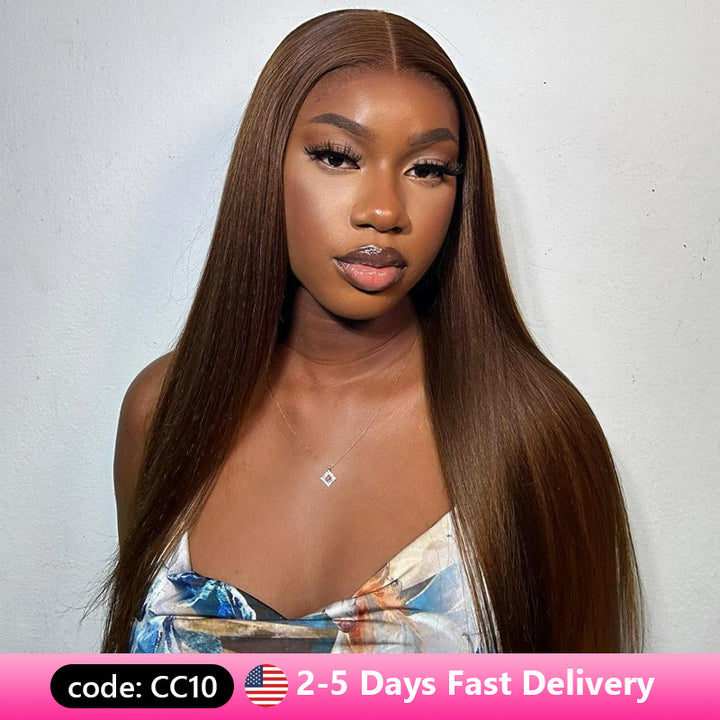 Glueless 5x5 Lace Closure Wig Straight Human Hair Brown Burgundy Ginger