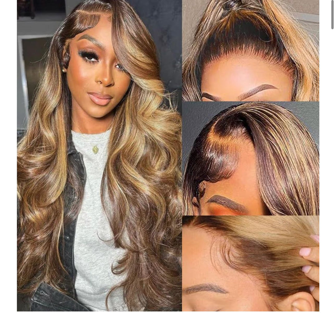 Custom Colored Wig Highlight Lace Front Human Hair Wigs 180% Density Body Wave