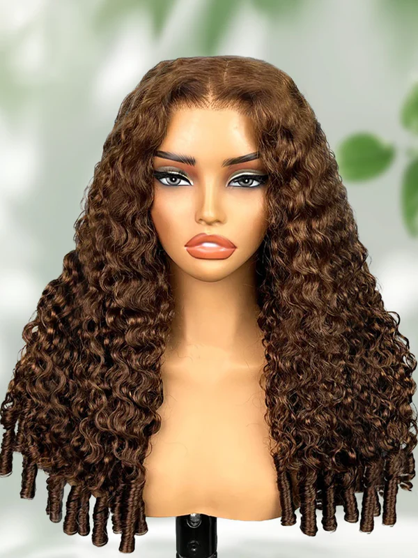 Chocolate Brown Burmese Curly Glueless Wig Human Hair Pull Go 13x6 Full Lace Snug Fit Drawstring Wear And Go Wig
