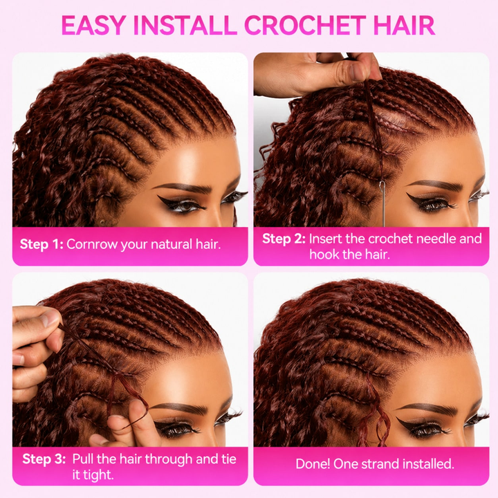Bling Hair New In #33 Burmese Curly Crochet Human Hair For Black Women Reddish Brown Burmese Curly Crochet Hair Miracle Knots Plush Texture Time-Saving Wear[No Code Needed]
