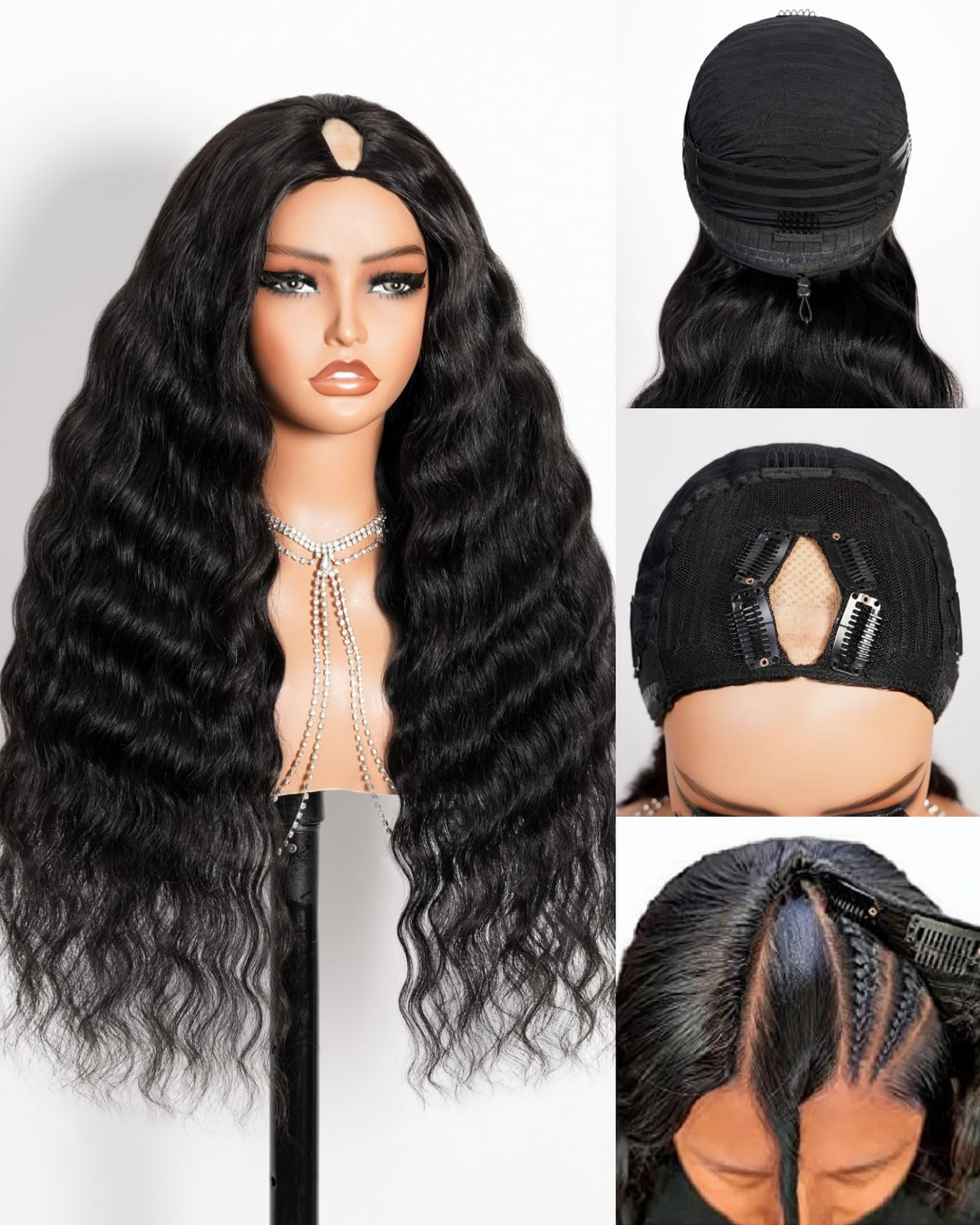 Drawstring Pull Go Wig | Deep Wave Curly V Part Glueless Wig Beginner Friendly Undetectable Leave Out Natural Scalp Thick Human Hair Blinghair