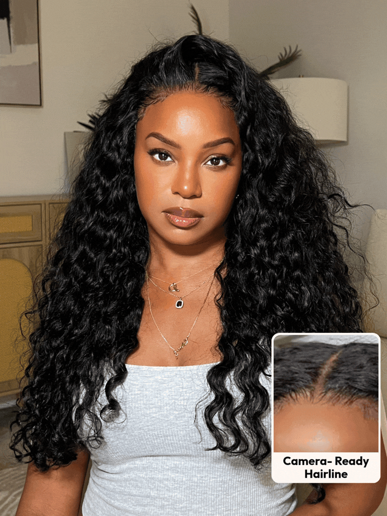 Pull Go 13x6 13x4 Bye-Bye Slip™ Put On And Go Glueless Water Wave Drawstring Wig