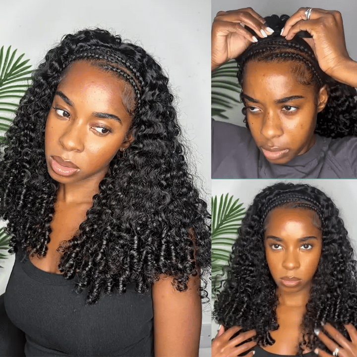[No Code Needed] Burmese Curly Half Wig Human Hair Flip Over Drawstrings Glueless Wig