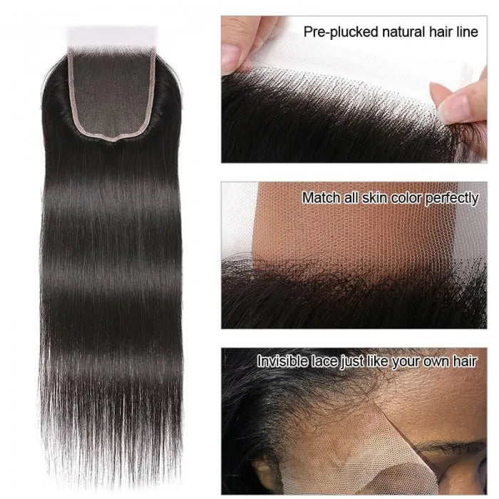 Straight 5x5 HD Lace Closure Free Part Pre Plucked with Baby Hair