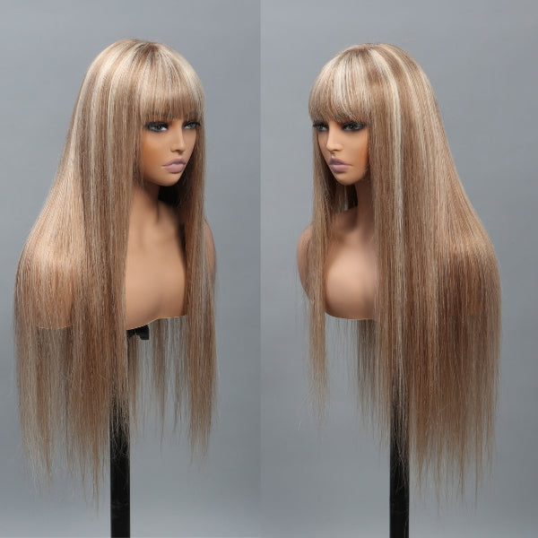 613 Highlights Wigs With Bangs Straight/Body Wave Glueless Human Hair Wigs
