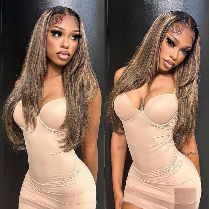 Highlight Layered Cut Glueless 13x4 13x6 Undetectable HD Lace Front Wig Pre-bleached 100% Human Hair Wigs