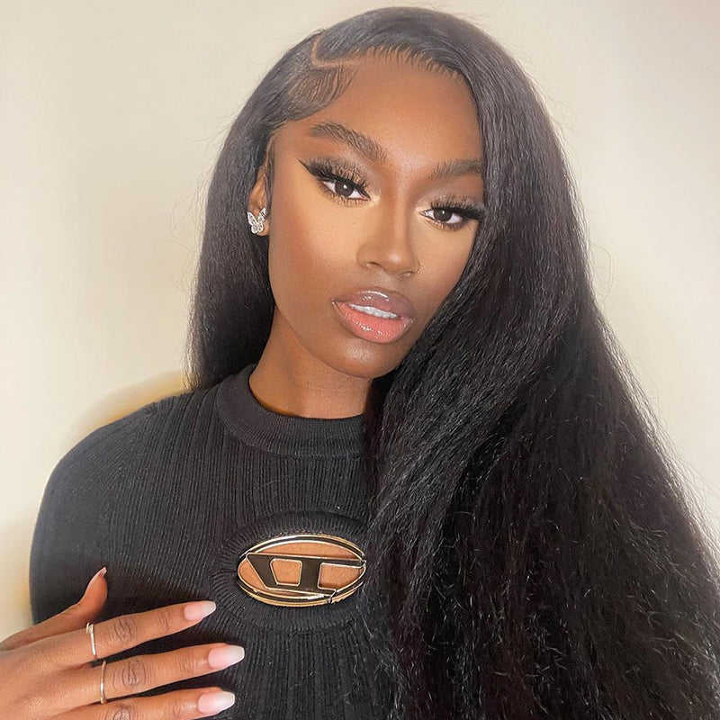 Yaki Straight Human Hair Wigs 13x4 Lace Wig Natural Hairline Preplucked With Baby Hair