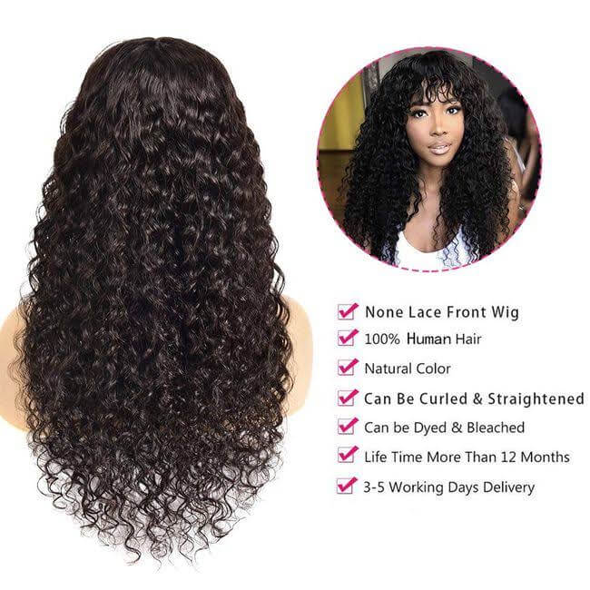 Water Wave Machine Made Wigs Human Hair Wig With Free Part Bangs