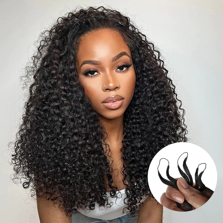 Kinky Curl Crochet Hair Machine Made Natural Black Feather Human Hair Extension