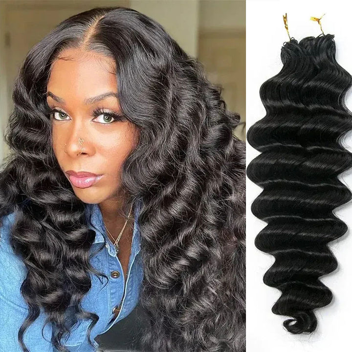 Loose Deep Wave Crochet Hair Natural Black Machine Made Feather Crochet Human Hair Extension