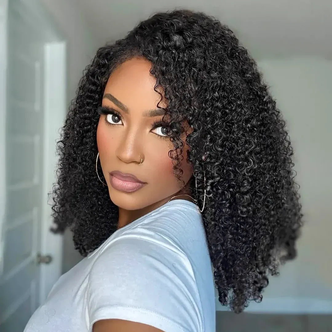 Kinky Curl Crochet Hair Machine Made Natural Black Feather Human Hair Extension