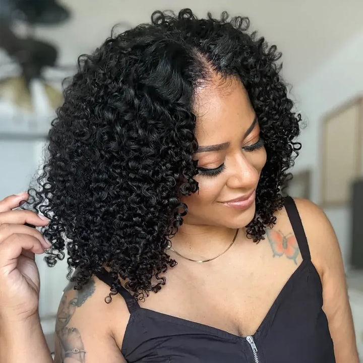 Kinky Curl Crochet Hair Machine Made Natural Black Feather Human Hair Extension