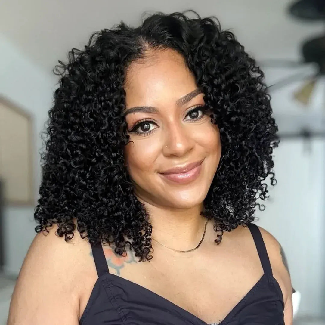 Kinky Curl Crochet Hair Machine Made Natural Black Feather Human Hair Extension