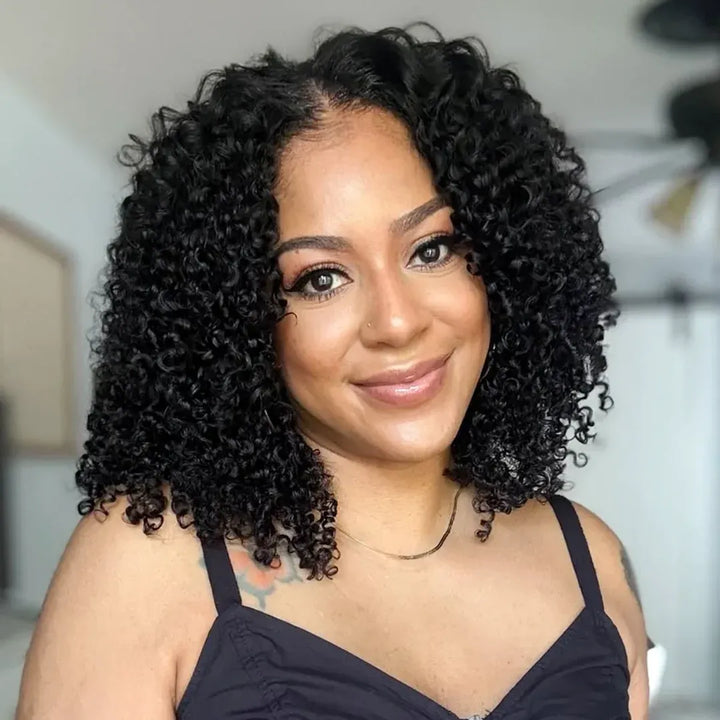 Kinky Curl Crochet Hair Machine Made Natural Black Feather Human Hair Extension