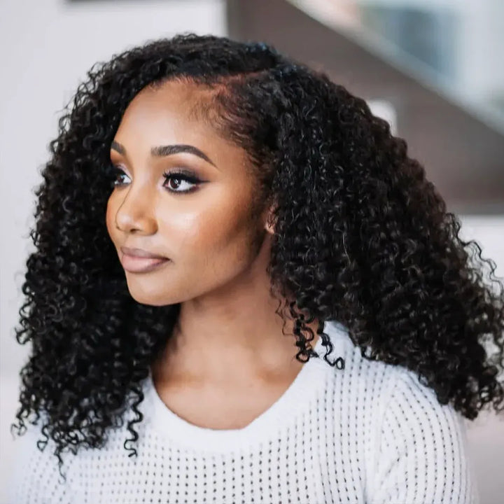 Kinky Curl Crochet Hair Machine Made Natural Black Feather Human Hair Extension