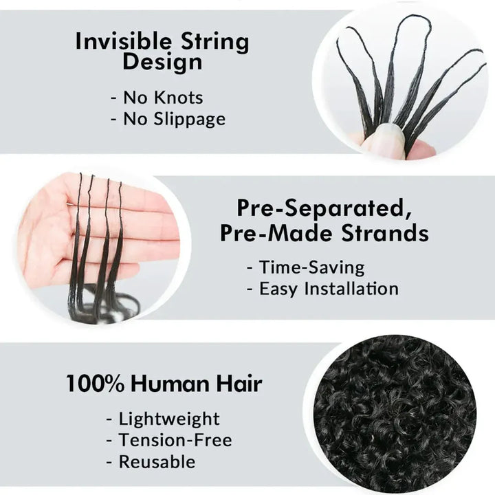 Kinky Curl Crochet Hair Machine Made Natural Black Feather Human Hair Extension