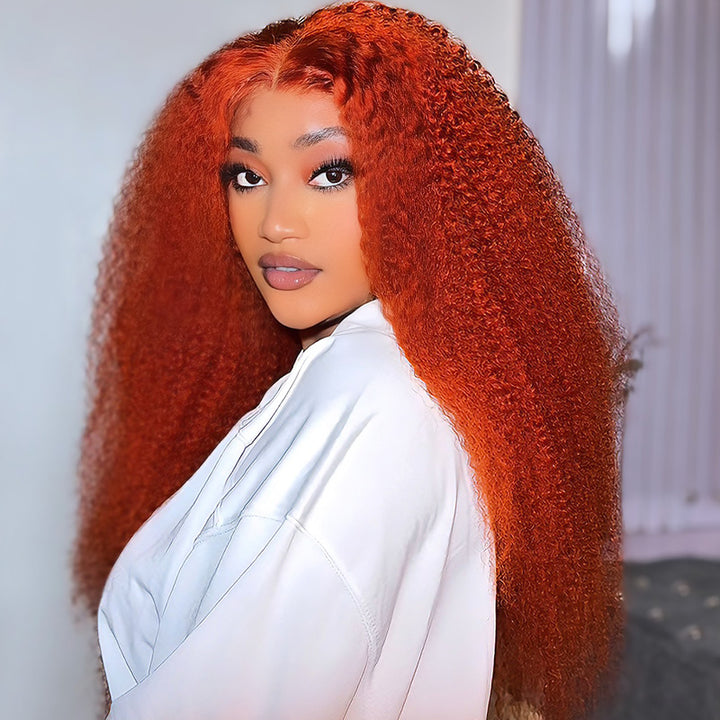 Ginger Orange Kinky Curly Colored Lace Front Human Hair Wigs