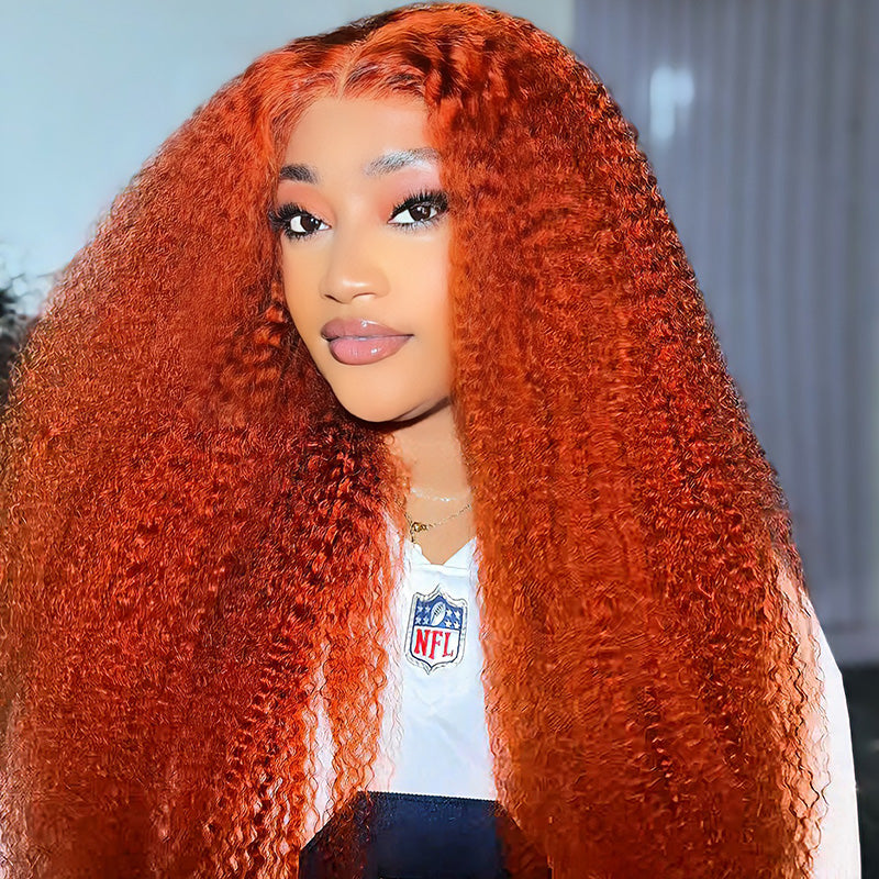 Ginger Orange Kinky Curly Colored Lace Front Human Hair Wigs