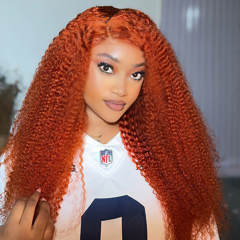 Ginger Orange Kinky Curly Colored Lace Front Human Hair Wigs