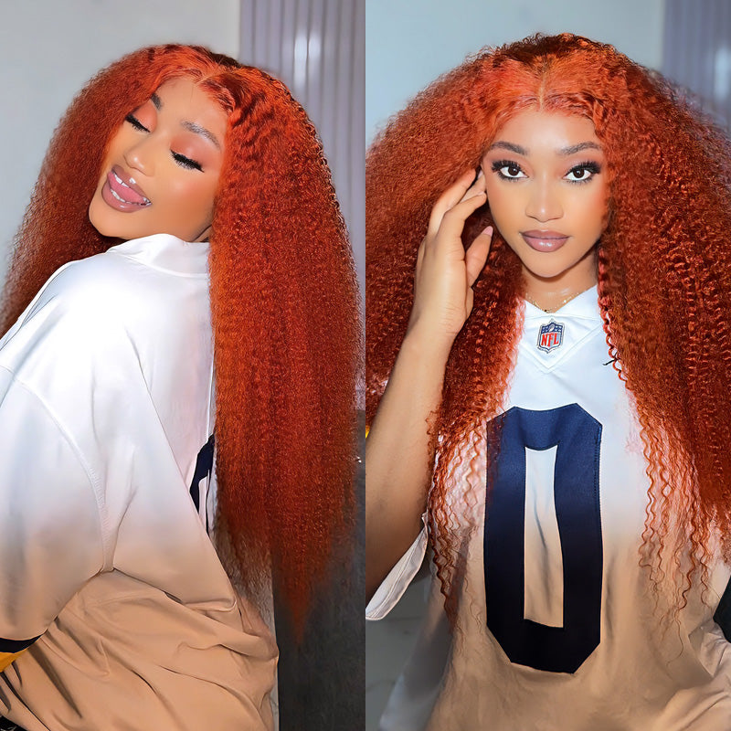 Ginger Orange Kinky Curly Colored Lace Front Human Hair Wigs