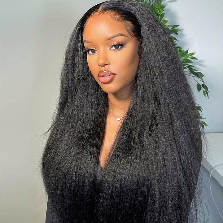 Glueless Pull Go 13x6 Full Lace Frontal Kinky Straight Human Hair Wigs