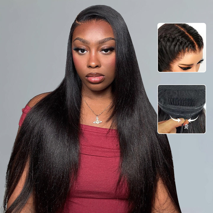 Glueless Pull Go 13x6 Full Lace Frontal Kinky Straight Human Hair Wigs
