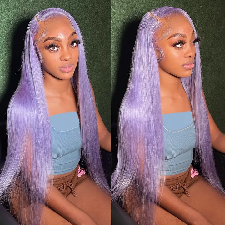 Purple Colored Straight Brazilian Virgin Hair Transparent Human Hair Lace Wigs