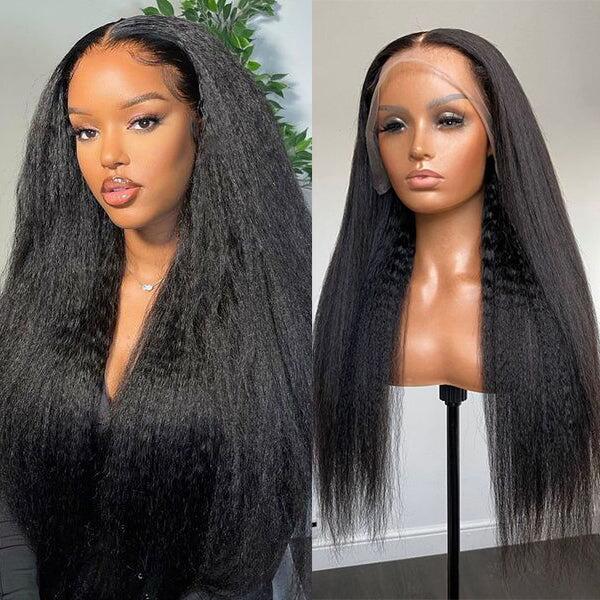 Yaki Straight Human Hair Wigs 13x4 Lace Wig Natural Hairline Preplucked With Baby Hair
