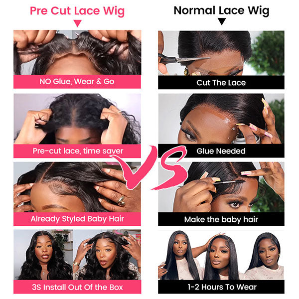 Pre-Cut Lace Wig Wear & Go Kinky Straight Human Hair Wig Pre-bleach Knots Beginner Wig