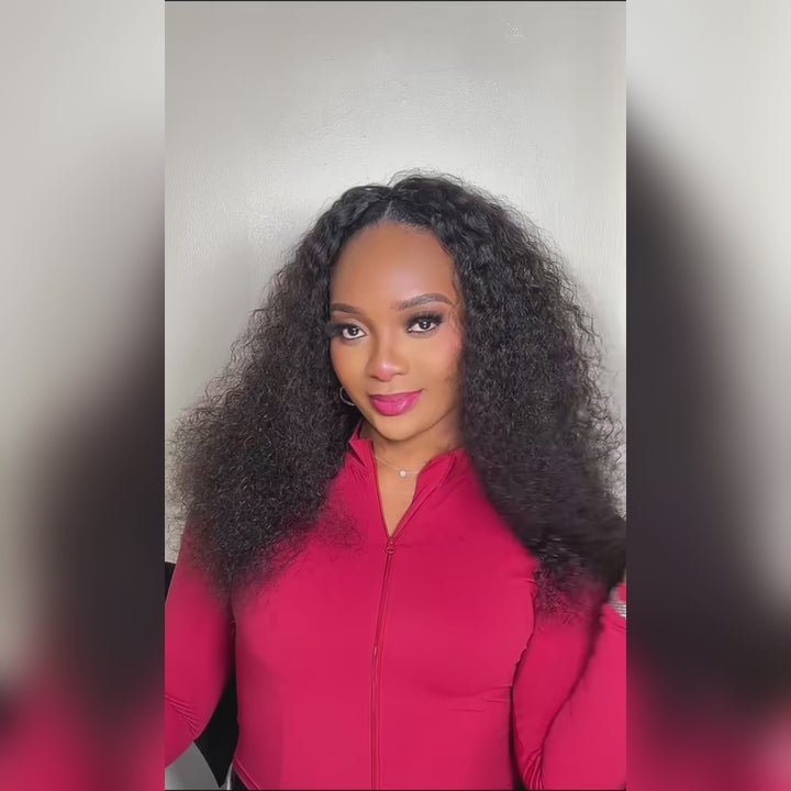 [No Code Needed] Burmese Curly Half Wig Human Hair Flip Over Drawstrings Glueless Wig