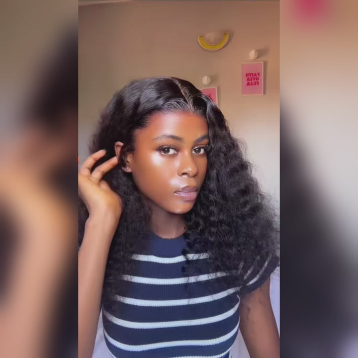 180% Density Deep Wave 13x6 13x4 Lace Frontal Wig Natural Color Human Hair Wig