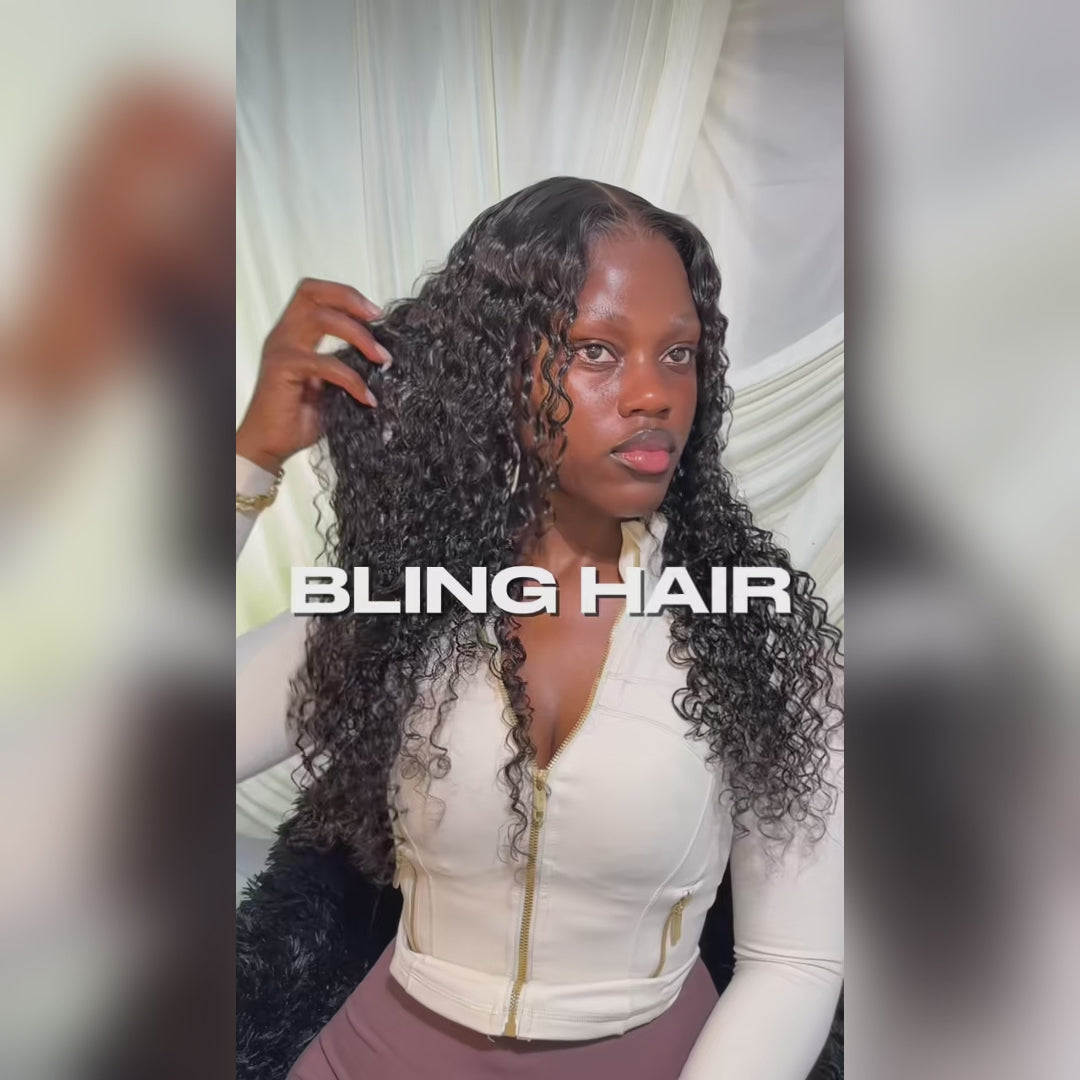 Blinghair Pull Go 42Inch Deep Curly HD Lace Front Human Hair Wigs 250% Density