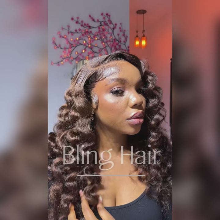 Super Sale Brown Color #4 Deep Wave Lace Front Human Hair Wigs 180% Density