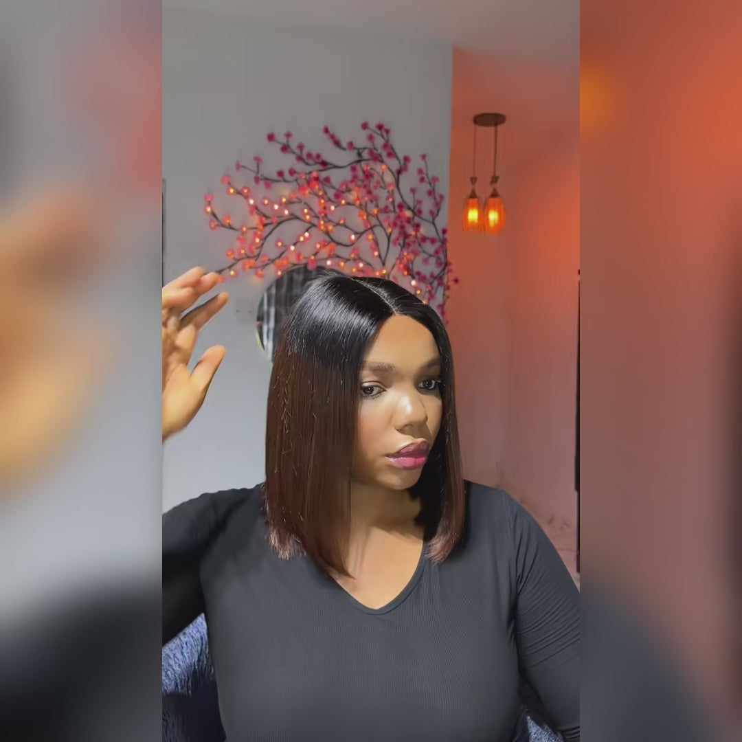 Razor-Sharp Bobs Hair Ombre Brown Double Drawn Glueless Wig Luxury Sleek Bob Human Hair Wigs[No Code Needed]