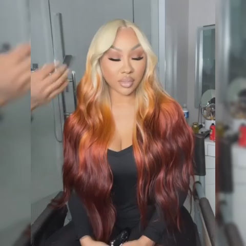 Blonde Brown Ombre Wig Bone Straight 13x4 Lace Front Human Hair Wigs