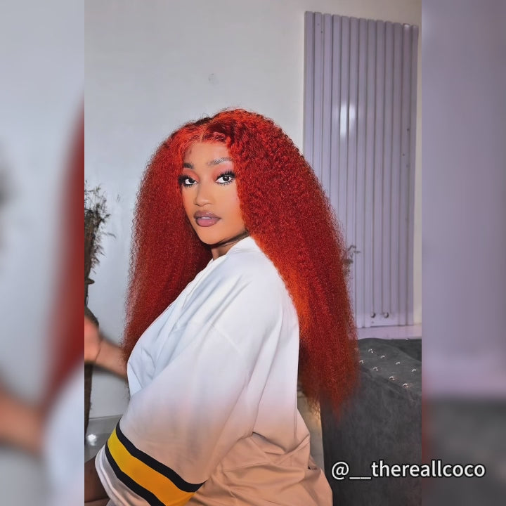 Ginger Orange Kinky Curly Colored Lace Front Human Hair Wigs