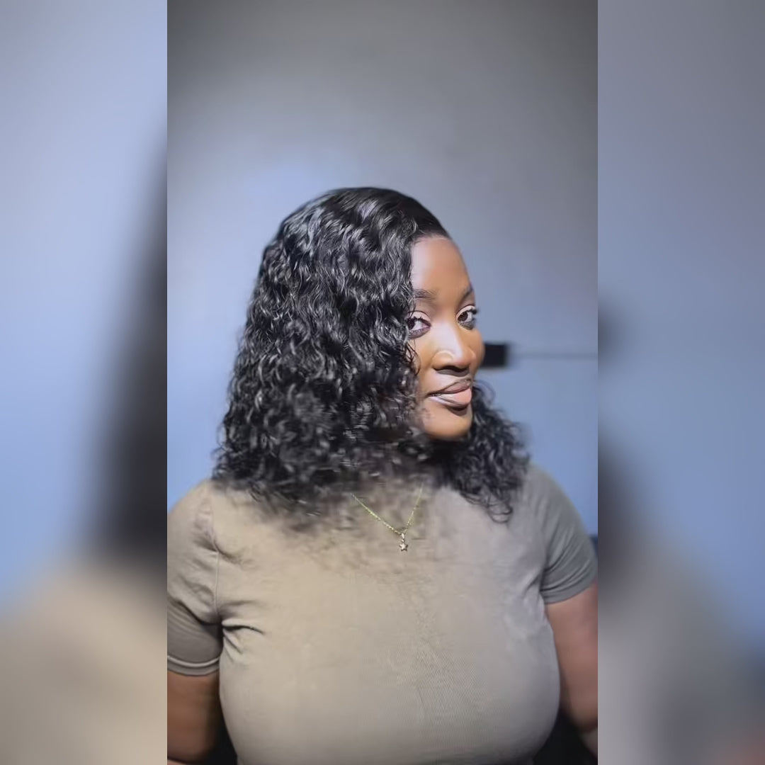 Water Wave 4x6 Wear & Go Short Bob Wig Human Hair Glueless Pre-Cut Air Lace Wig