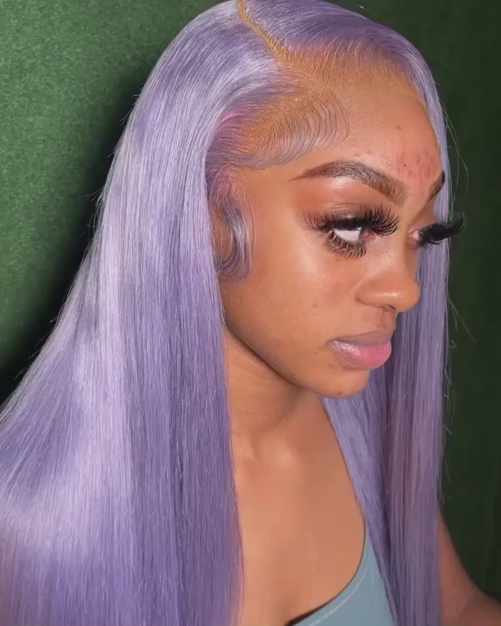 Purple Colored Straight Brazilian Virgin Hair Transparent Human Hair Lace Wigs