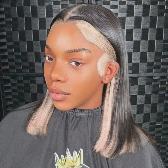 Pelucas Bob de cabello humano de encaje transparente de color Peakaboo