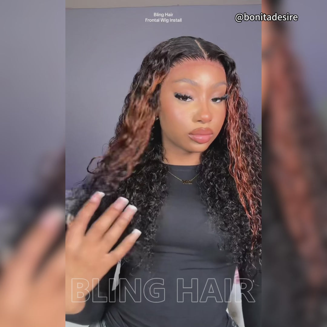 Curly Lace Closure Wig Highlight Brown Colored Lace Frontal Human Hair Wigs