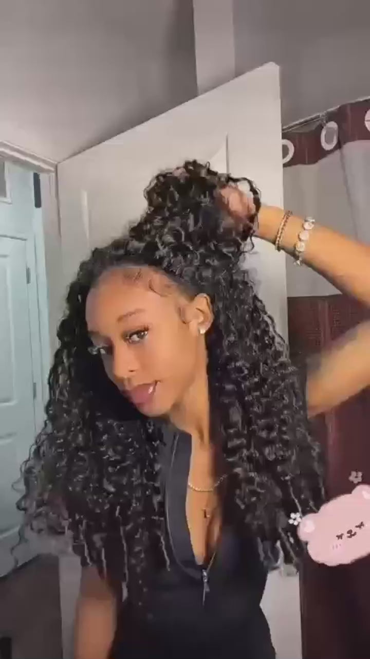 [No Code Needed] Burmese Curly Half Wig Human Hair Flip Over Drawstrings Glueless Wig