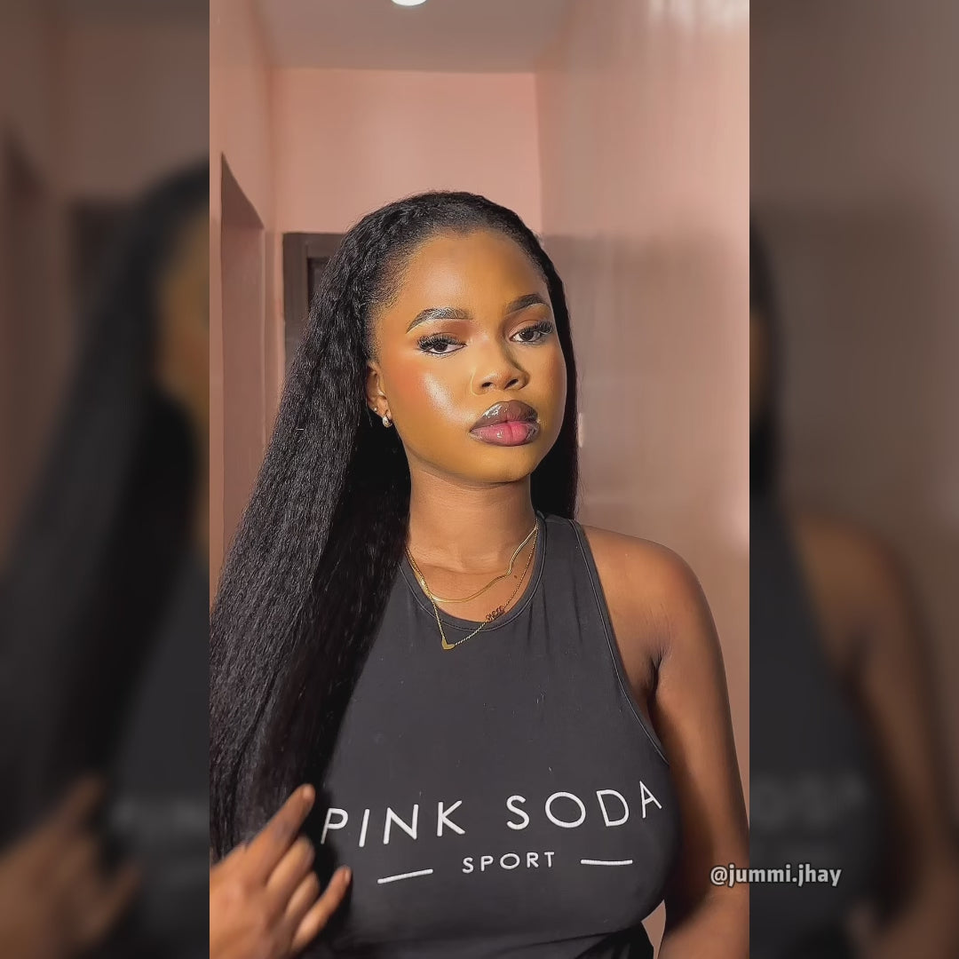 [No Code Needed] Kinky Straight Half Wig 3 IN 1 Glueless Human Hair Wigs