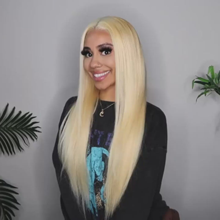 613 Blonde Ready To Wear Glueless 4*4 5*5 Transparent Lace Closure Straight Wig Pre-plucked