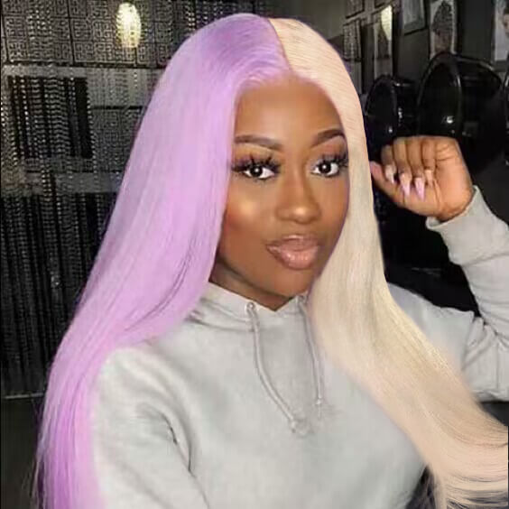 Blinghair Half Blonde Color Human Hair Straight Lace Front Wig