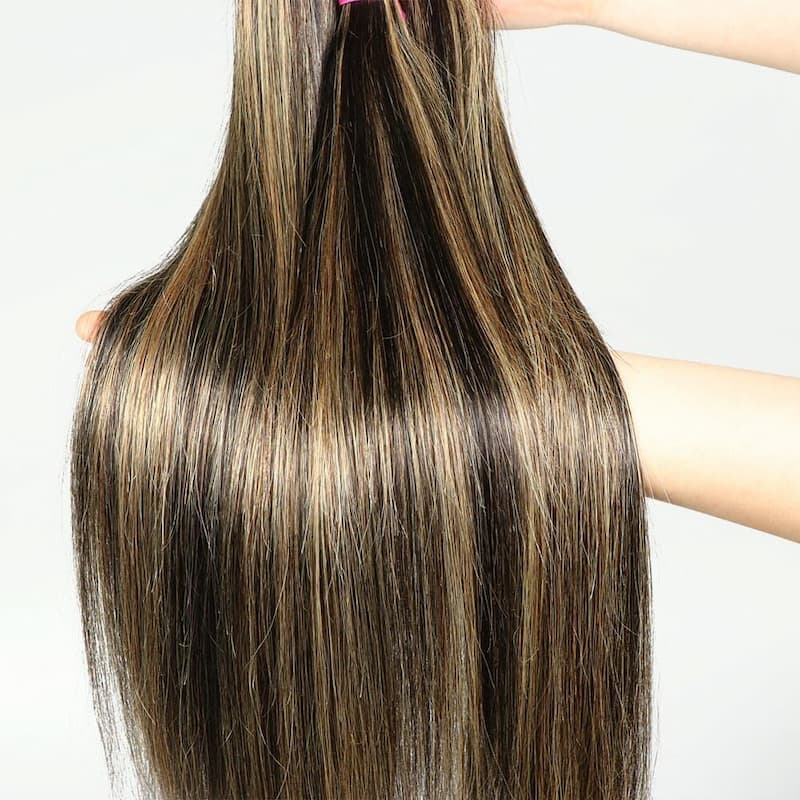 Balayage Highlights Straight Human Hair Glueless Pre-Plucked Wig For Woman