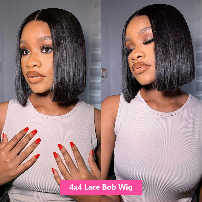 Straight 4*4 13*4 Transparent Lace Bob Wigs High Quality Short Human Hair Wigs Blinghair
